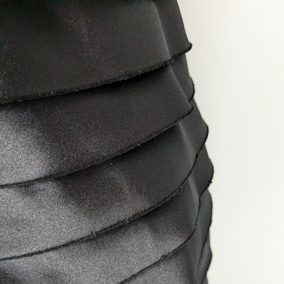 BCBG Prom Dress Maxi Gown 10 Black Ruffle Strapless Glam Goth Satin Tier Classic - Picture 7 of 14